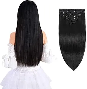 14" Remy Clip in Hair Extensions Human Hair Black for Women Beauty - Short Silky Straight 8pcs 20clips Real Human Hair Clip in Extensions (14 inch 100g #1B Natural Black)