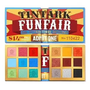 18 Color Funfair Eyeshadow Palette, Carnival Party Eyeshadows, Gold Slivery Black White Yellow Orange Brown Bronzer Red Blue Purple Green Eye Shadow Palettes, Glitter Matte Shimmer