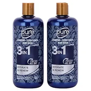 3-in-1 Men's Shower Gel, Shampoo and Face Wash - Paraben & Sulfate Free, Keeps You Fresh All Day! 2 Pack.