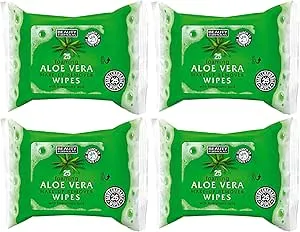 4-Pack Aloe Vera Foaming Make-Up Remover Wipes – 25 Wipes Per Pack, with Hyaluronic Acid, Self-Foaming, Biodegradable, Moisturising & Cleansing