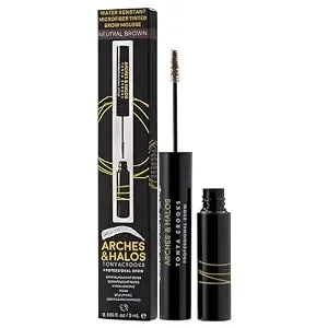 Arches and Halos Microfiber Tinted Brow Mousse - Richly Pigmented Eyebrow Shaper - Water Resistant Filler Pen - Vegan - Neutral Brown - 0.11 oz
