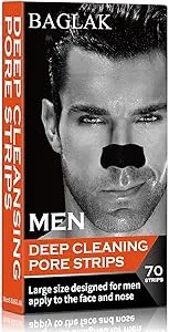 BAGLAK Men Blackhead Remover Pore Strips (70 Count) -Charcoal Nose Strips for Blackhead Removal - Large Size For Nose+Face