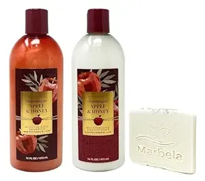 Bath & Body Works Champagne Apple & Honey Shampoo and Conditioner Bundle with a Natural Oats Sample Soap - Full Size