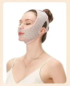 Beauty Face Contouring Sleeping Mask Chin,Reusable V Line Lifting Mask,V Line Face Masks,Face Strap Mask Band,Chin Up Mask Face (Pink)