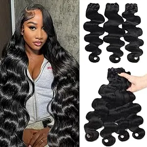 Beauty Queen 16A Body Wave Bundles Human Hair (22, 20, 18 Inch) 100% Unprocessed Virgin Remy Human Hair Full And Thick Quick Weave Hair Bundles Natural Color Hair Extensions