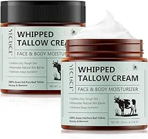 Beef Tallow for Skin Care 2 pack, Tallow and Honey Balm, Tallow Face Cream, Tallow Face Moisturizer, Organic Grass-Fed Whipped Tallow Balm with Raw Honey, Deep Hydration for Face & Body