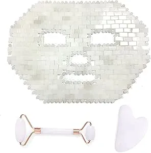BiiKoon Jade Facial Mask White Quartz Mask Natural Sleeping Jadestone Mask Yoga Meditation Tools Cold Therapy Beauty Set for Puffy Eyes Dark Circles Face Caring (Color : White, Size : 3 PCS)