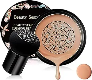 CC Cream Foundation with Mushroom Head Air Cushion BB Cream Moisturizing Concealer Full Coverage for Flawless Makeup Base Long Lasting with Mushroom Makeup Sponge Even Skin Tone (Brunette Brown)