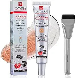 CC Cream with Centella Asiatica, Color Correcting CC Cream SPF 25, Full-Coverage Foundation, Lightweight Skin Perfector Tinted Moisturiser, Long Lasting Face Concealer Korean Skincare Cream (Dark)