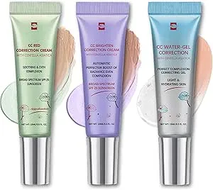 CC Red Correct With Centella Asiatica, Cc Cream Foundation - Green Colour Corrector, Tinted Spf 25, Colour Changing Foundation, Green Concealer For Redness (3 Pack)