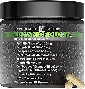 Crown of Glory 10-in-1 Hair Growth Maximizer, DHT Blocker with Saw Palmetto, Fo-Ti, Collagen, Supports Thicker Hair & Scalp Health (2 Month Supply, 120 Capsules)