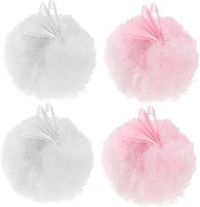 Didiseaon Luxurious Beauty Makeup Power Fluffy Powder Puff Set of 4 Cream Fuzzy Ball Shape Powder Puff for Women Portable Design Random Style