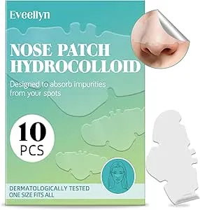 Eveellyn nose strips, Hydrocolloid Nose Patches to Unclog and Shrink Pores, Deep Cleansing Blackhead Remover Strips for Women Men (10 Count)