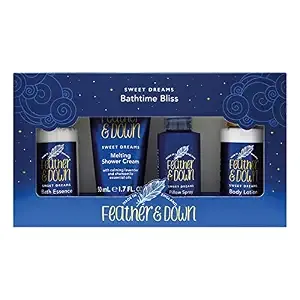 Feather & Down Bathtime Bliss Gift Set (Shower Cream, Pillow Spray, Bath Essence & Body Lotion) - With calming lavender & chamomile essential oils. Vegan Friendly & Cruelty Free.