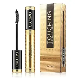 GECOMO 4D Silk Fiber Mascara, Black, Volume & Length, Waterproof, Hypoallergenic, Curve Silicone Brush, 0.66 Fl Oz
