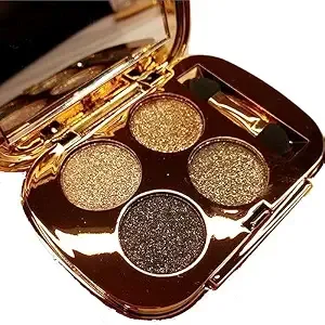 Glitter Eyeshadow Palette Makeup Set,4 Colors Shimmer Eyeshadow Palette Gold Eyeshadow Highly Pigmented Long Lasting Waterproof Sweatproof Professional Nude Eyeshadow Palette Make Up Palettes(6#)