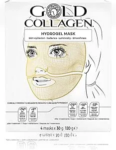 GOLD COLLAGEN Hydrogel Mask Set - Face Masks Skincare Set for Dehydrated & Tired Skin, Sheet Mask x 4 with Hyaluronic Acid Against Wrinkles & Fine Lines, Cooling Effect Skin Care - Made in South Korea