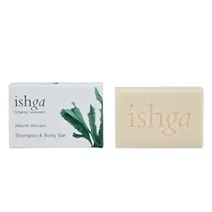 Ishga Seaweed Infused Shampoo & Body Bar | Natural & Organic Skincare | Scottish Seaweed | Lemongrass, Rose Geranium, Lavender, Juniper Berry | SLS-Free Vegan, Cruelty-Free | 0.2lb (95g)