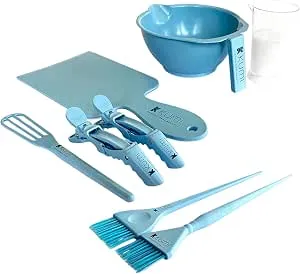 Kumi Professional Wheat Eco-Friendly Blue 8 Piece Hair Dye Set - Tint Bowl and Brush Kit for Professional or Home Use