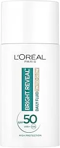 L’Oréal Paris Bright Reveal UV Fluid Tinted Glow - Pearl - SPF 50+ for Face, 3% Niacinamide and UVB + UVA Protection, Protects, Prevents and Corrects Dark Spots, Sunspots and Age Spots, 50ml
