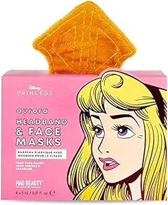 MAD Beauty Disney Princess Aurora Cosmetic & 4 Sheet Mask and Headband Set The Sleeping Beauty, 4 Face Masks and One Washable Headband | Skincare Gifts for Women and Adults