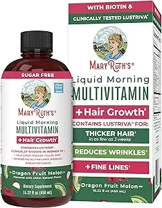 MaryRuth's Liquid Multivitamin + Hair Growth | Biotin 10000mcg | Lustriva Hair Growth Supplement | Clinically Tested in Women for Thicker Hair & Facial Wrinkle | Skin Care | Ages 18+ | 15.22 Fl Oz