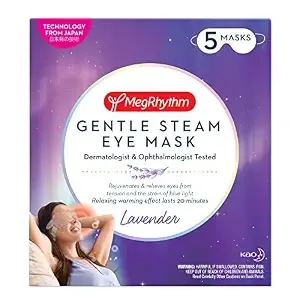 MegRhythm by Kao Gentle Steam Eye Mask, Lavender, Rejuvenates Eyes, Reduces the look of puffy eyes, Dermatologist and Ophthalmologist Tested, 5 Count