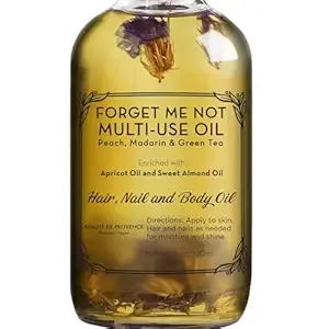 Multi-Use Oil for Face, Body and Hair - Forget Me Not - Organic Blend of Apricot, Vitamin E and Sweet Almond Oil Moisturizer for Dry Skin, Scalp and Nails - Peach, Mandarin and Green Tea - 4 Fl Oz