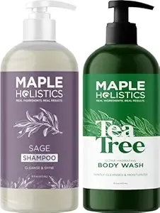 Nourishing Body Wash and Shampoo Set - Sulfate Free Sage Shampoo for Build Up and Scalp Care and Moisturizing Body Wash for Dry Skin - Clarifying Shampoo and Tea Tree Body Wash for Men and Women 16oz