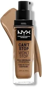 NYX Professional Makeup Can't Stop Won't Stop Full Coverage Foundation, Long Lasting, Waterproof, Vegan Formula, Matte Finish, Shade: Caramel