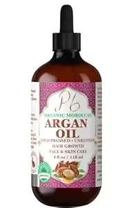 Organic Moroccan Argan Oil – 100% Pure Cold-Pressed Virgin Oil for Hair, Skin, Face, Scalp & Body – Natural Moisturizer, Argan Hair Treatment, Glass Bottle – 4 fl oz