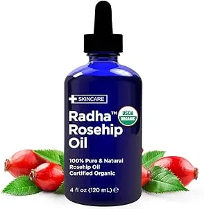 Radha Beauty - Rosehip Oil USDA Certified Organic 120mL with Natural Moisturising for Face, Hair, Skin & Nails, Wrinkles, Dry Spots