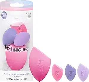 Real Techniques Sunrise To Sunset Miracle Complexion Sponge + 3 Minis Kit, 4 Piece Set