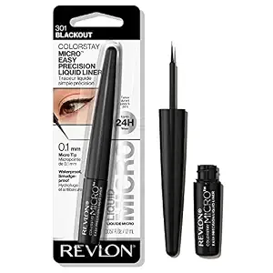 REVLON ColorStay Micro Easy Precision Liquid Eyeliner, Waterproof, Smudgeproof, Longwearing with Felt Tip Applicator, 301 Blackout, 0.057 fl oz