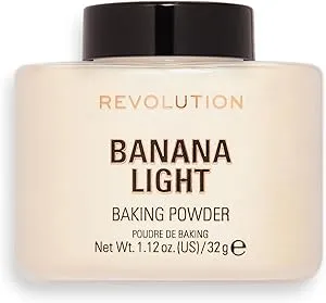 Revolution Beauty London, Loose Baking Powder, Prolongs Makeup Wear, Brightening Setting Powder, For Light Skin Tones, Banana Light, 32g