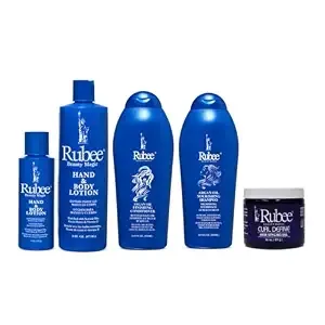 Rubee Pack of 5 Shampoo,Conditioner,Curl Define,Hair Styling Gel, Body and Hand Lotion (16 Oz) and (4 Oz) - Hair Care and Body Care - Skin Care Essentials