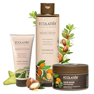 Shower Oil, Hair Mask & Hand Cream Bundle - Deep Reviving Organic Argana & Avocado - Hydrating & Nourishing Care Set for Skin & Hair - Soft, Smooth & Healthy Results
