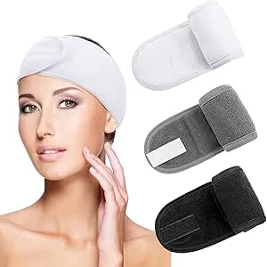 Sibba Spa Facial Headband, 3pcs Spa Headbands for Women with Adjustable Magic Sticker, Facial Makeup Hair Wrap, Women Skincare Headband, Head Wraps for Shower Washing Face Sports Yoga(3 Colors)