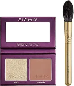 Sigma Beauty Berry Glow Cheek Duo - Highlighter and Blush Palette - Long lasting blush and Highlighter Pressed Powder - Gluten Free, Cruelty Free, Vegan Makeup Palette