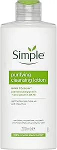 Simple Kind to Skin Purifying Cleansing Lotion Cleanser for Sensitive Skin Gently Removes Makeup and Impurities 200 ml