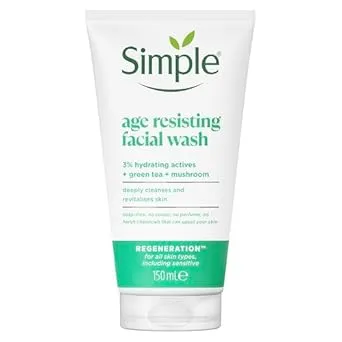 Simple Regeneration Age Resisting Facial Wash with green tea and prebiotic cleanser for revived and revitalised skin 150 ml