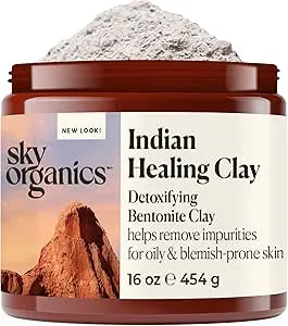 Sky Organics - Indian Healing Clay, 454 g - Detoxifying Bentonite Clay Powder - Exfoliating Face Mask - Pore Cleaner - Combination & Oily Skin - Natural, Vegan & Cruelty Free - Skin Care & Self Care