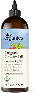Sky Organics - Organic Castor Oil - Volumizing Hair Oil - Pure Castor Oil for Face, Hair & Scalp - Cold Pressed - Natural Conditioner - Omega Fatty Acids, Vegan - Beauty, Hair Care - 473ml