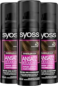 Syoss Root Retoucher Concealer Spray Dark Brown Level 1 (3 x 120 ml), Renewable Root Colour Lasts Until Next Hair Wash