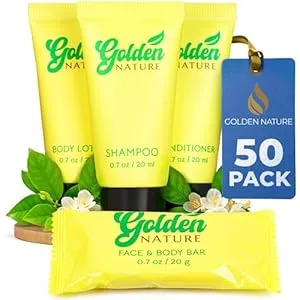Travel Size Hotel Toiletries Bundle - Jasmine, 0.7 oz each, 200 Pcs - 4-Piece Set: 50 Rectangular Bar Soap, 50 Shampoo, 50 Conditioner & 50 Body Lotion - Bulk Small Luxury Toiletries