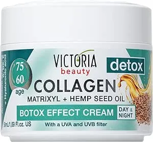 Victoria Beauty Anti Wrinkle Face Cream (Age 60-75) - Day and Night Face Moisturiser with Collagen, Hyaluronic Acid, Matrixyl, Hemp Seed Oil - UVA/UVB Filter, 50ml