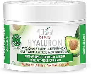 Victoria Beauty Face Cream with Hyaluronic Acid and Avocado Oil - Hydrating, Tightening and Firming Anti Wrinkle Day & Night Cream With UV Filters - 50ml